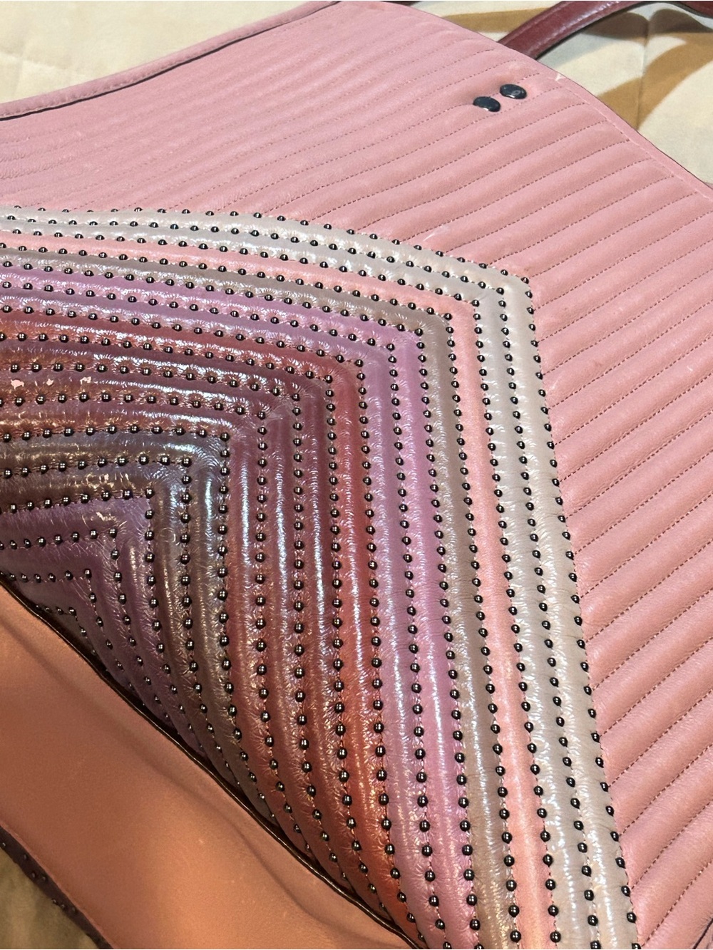 Coach Rogue Dusty Rose Quilted Leather Satchel with Stud Detail - Picture 12 of 14